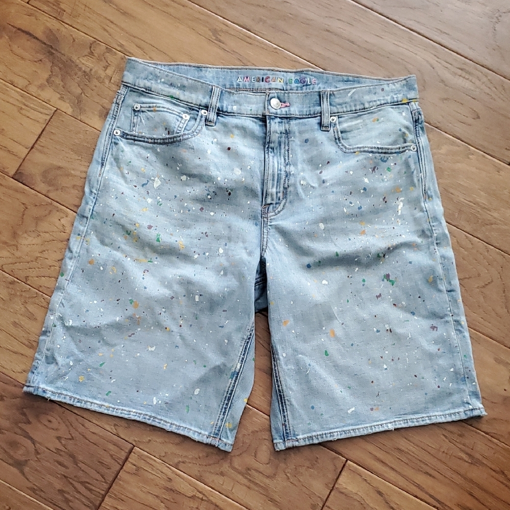 American Eagle Women's Pride Dreamy Drape Paint Splatter High Rise Jort Size 10